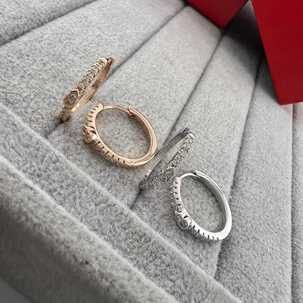 CBP7 Seiko V Gold Gourd ต่างหูหญิงเพชรวงกลม Rose Gold ต่างหูผู้หญิงฝังต่างหูเพทาย
