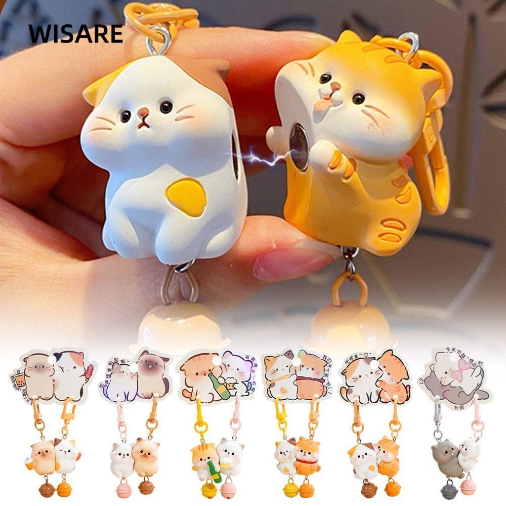 WISARE Magnetic Snap พวงกุญแจ, พวงกุญแจแมวเรซิ่นการ์ตูน, จี้คู่แมวตกแต่ง Key Hanging