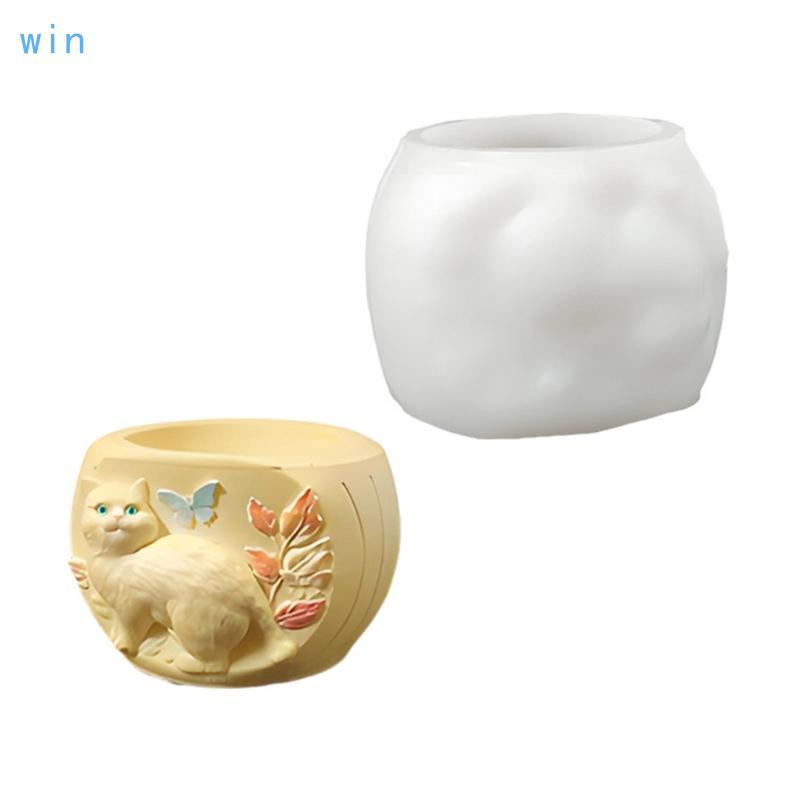 Win ซิลิโคน Mould รูปแมวน่ารักสําหรับกระถางดอกไม้เรซิ่น Art Creations