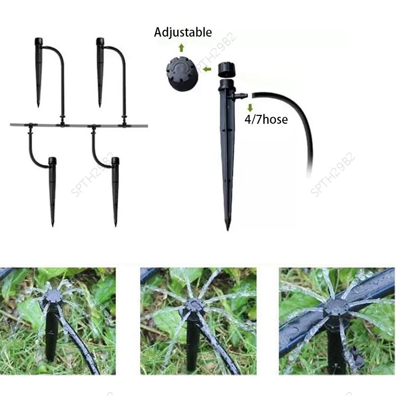 10pcs 360 องศา Drippers 4/7 มม.ท่อน้ํา Dripper ใส่ Ground Garden Aspersor ชลประทาน Sprinkler TH29B2
