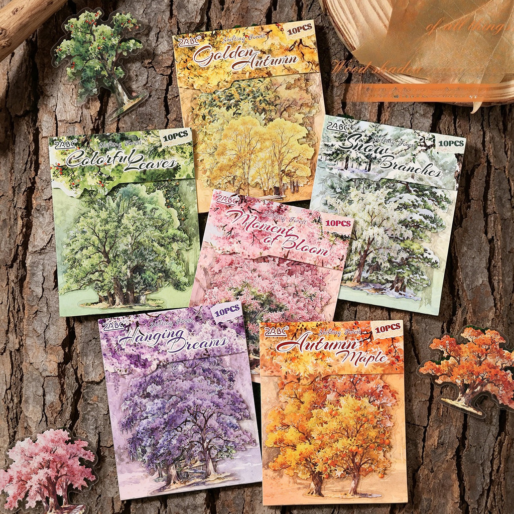Journamm 10 PCS PET Embelishment สติกเกอร์ Forest Series สมุดภาพทํามือ Junk Journal ไดอารี่โน้ตบุ๊ค Collage ตกแต่งสติกเกอร์