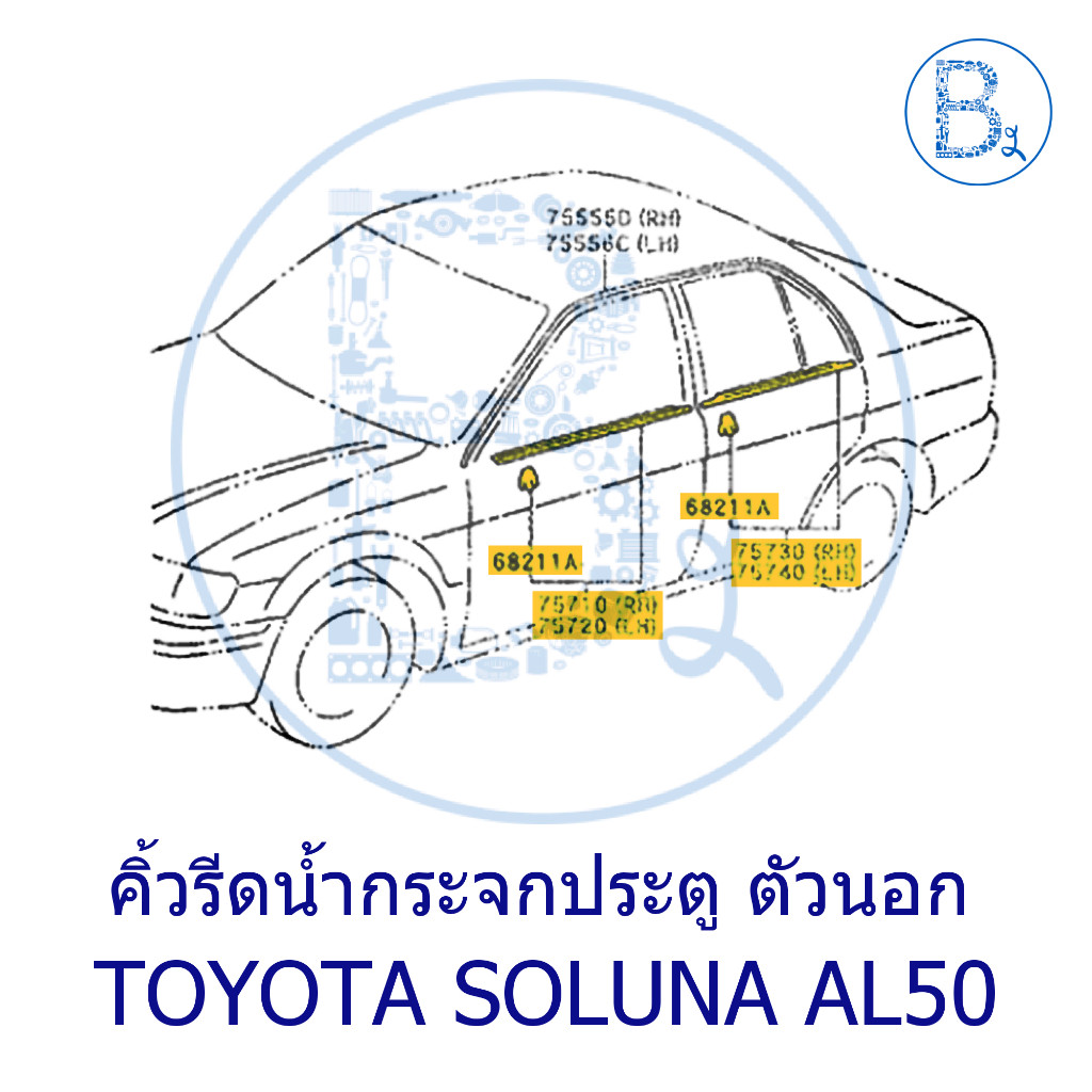 **อะไหล่แท้** คิ้วรีดน้ำกระจกประตู ตัวนอก TOYOTA SOLUNA AL50
