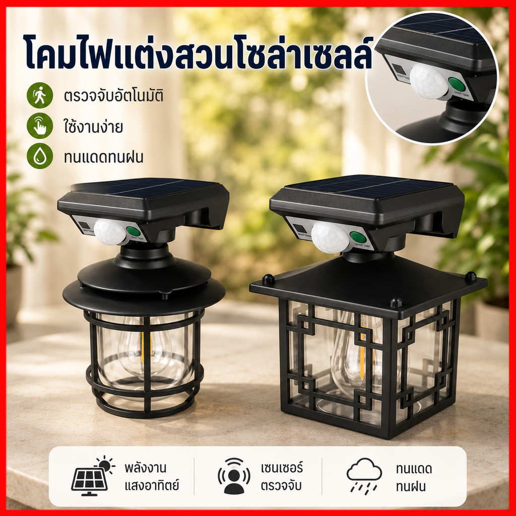 ไฟติดผนัง CL-T26 SOLAR SENSOR LIGHT โซล่าเซลล์ โคมไฟติดผนัง ไฟโซล่าเซลล์ ไฟเซ็นเซอร์ ไฟสวน solar light