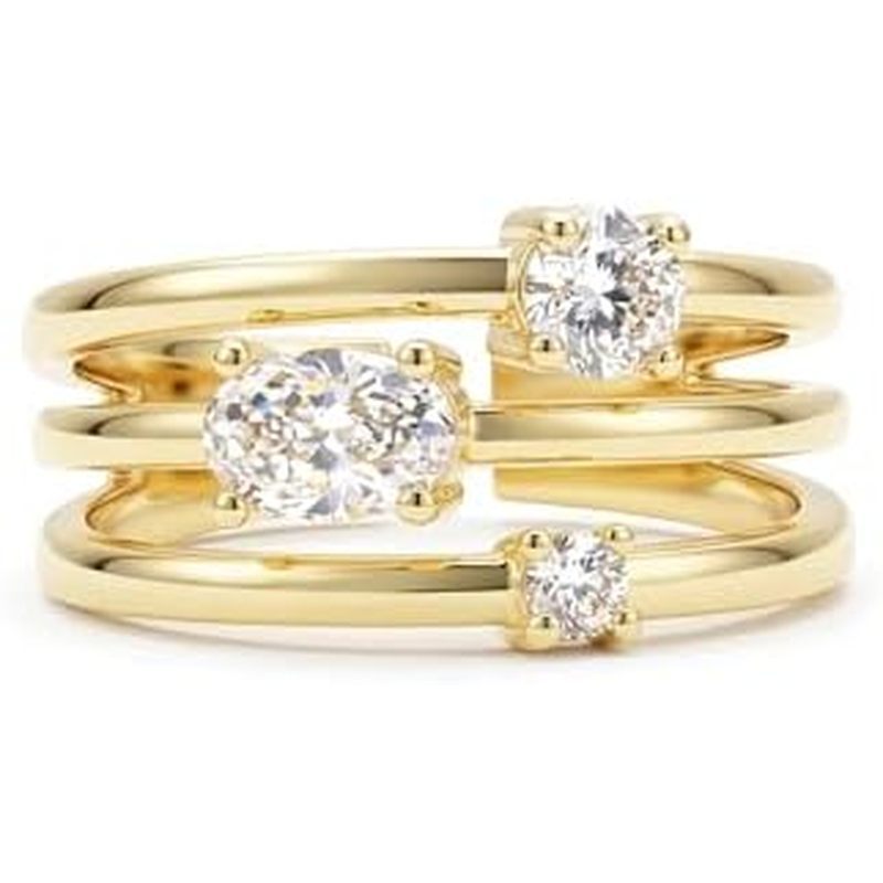แหวน 14k สําหรับผู้หญิง Dainty Chunky Stacking Rings | แหวนวันพีช 3-in-1 CZ อินเทรนด์ & แหวนงบโอปอลส