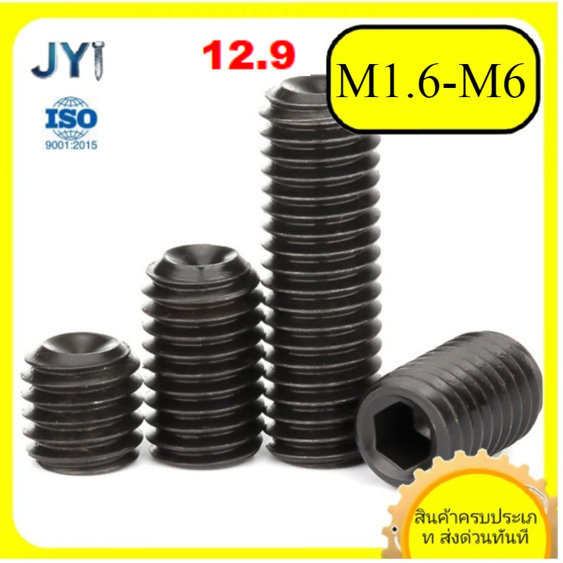 M1.6/M2/M2.5/M3/M4/M5/M6 สกรู ตัวหนอน หกเหลี่ยม ปลายตัด ความแข็งแรงระดับ 12.9 เกลียวมิล หยาบ / Hex S