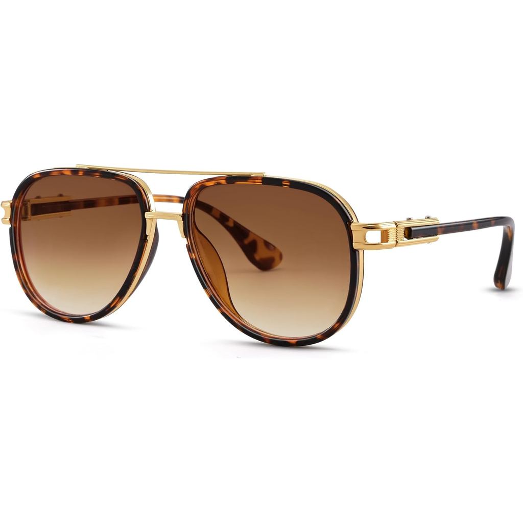 RAYSOL Retro แว่นตากันแดดนักบินขนาดใหญ่สําหรับผู้หญิงผู้ชายโลหะสะพานคู่ Aviators แว่นตากันแดด
