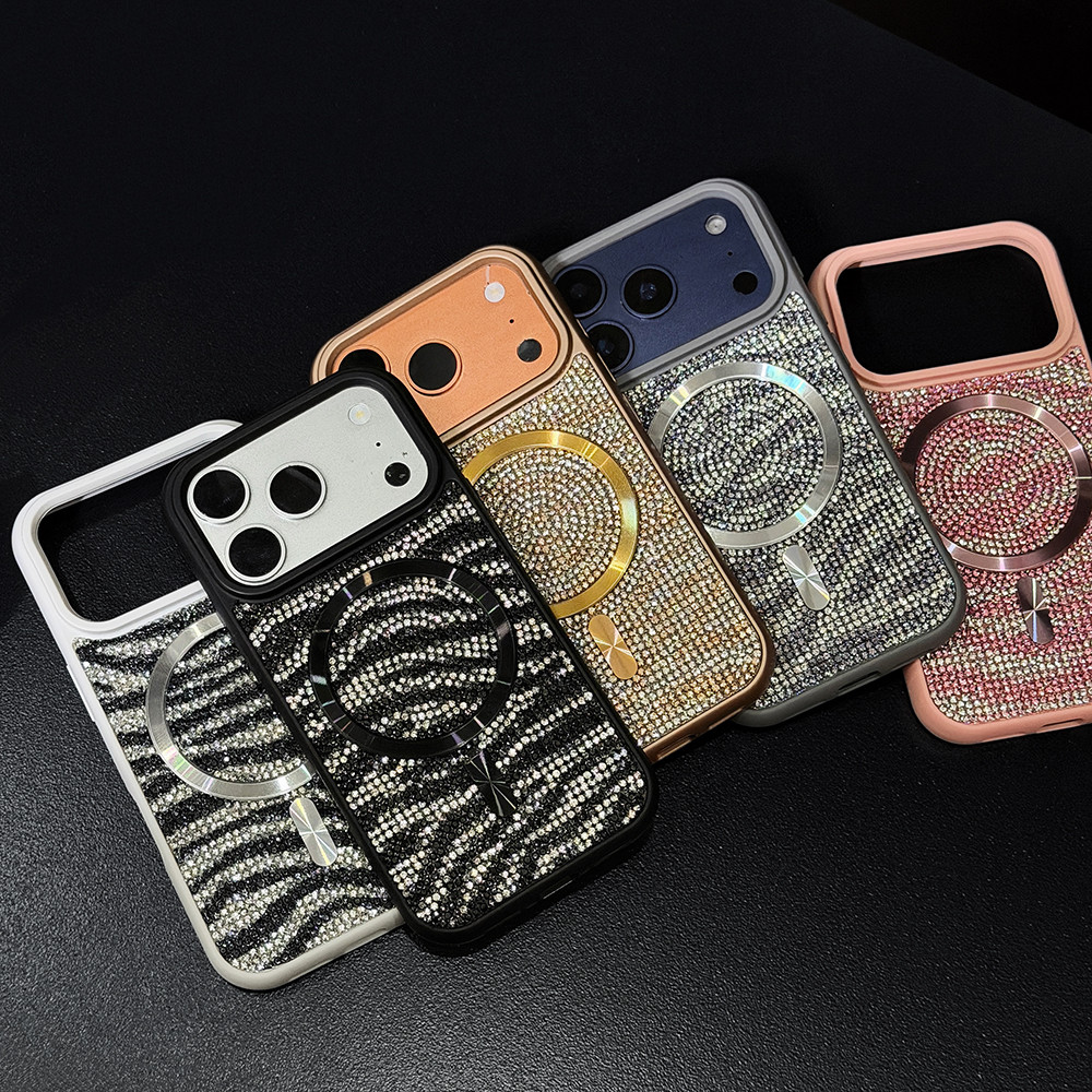Shiny Diamond Magnetic Phone Case เข้ากันได้กับ IPhone 17 Pro Max IP 14 PM 15 PRM 16 Promax ไร้สายชา