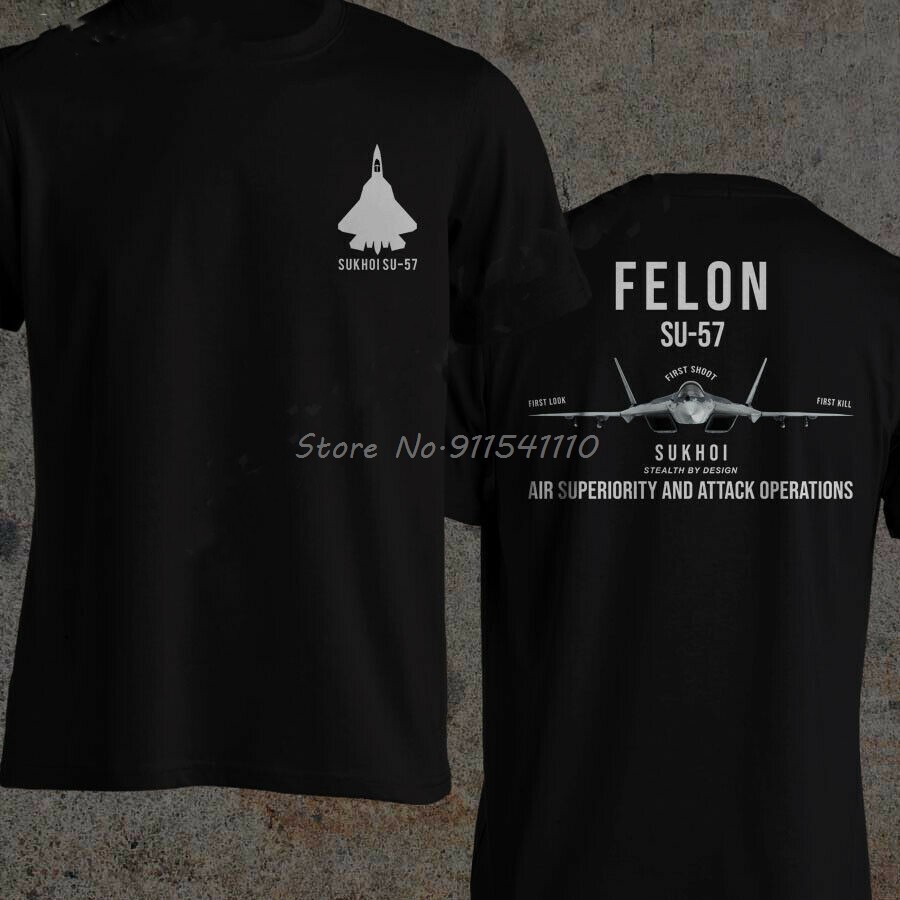 The Falon Sukoi SU-57 Stealth Air Superiority Jet Fighter Street สไตล์ Harajuku เสื้อยืดแฟชั่น