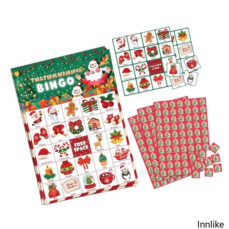 INN 34 Holiday Bingo Set กิจกรรมกลุ่มสําหรับอุปกรณ์ปาร์ตี้คริสต์มาส 24 คน