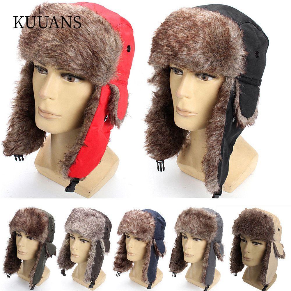 KUUANS รัสเซีย Ushanka หมวกสกีที่ดักเฟอร์ที่อบอุ่น