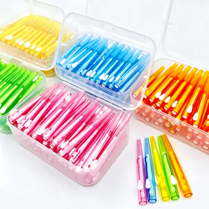60 ชิ้น Interdental แปรง Push Pull ไหมขัดฟันแปรงสีฟันแบบใช้ซ้ําได้ 0.6 มม.-1.5 มม.สําหรับทําความสะอาดระหว่างฟัน Braces สําหรับเด็ก Audlts