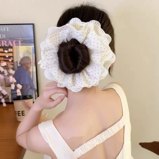 ยางมัดผมจุด แต่งระบาย มาใหม่ สไตล์เกาหลี พร้อมส่งจากไทย