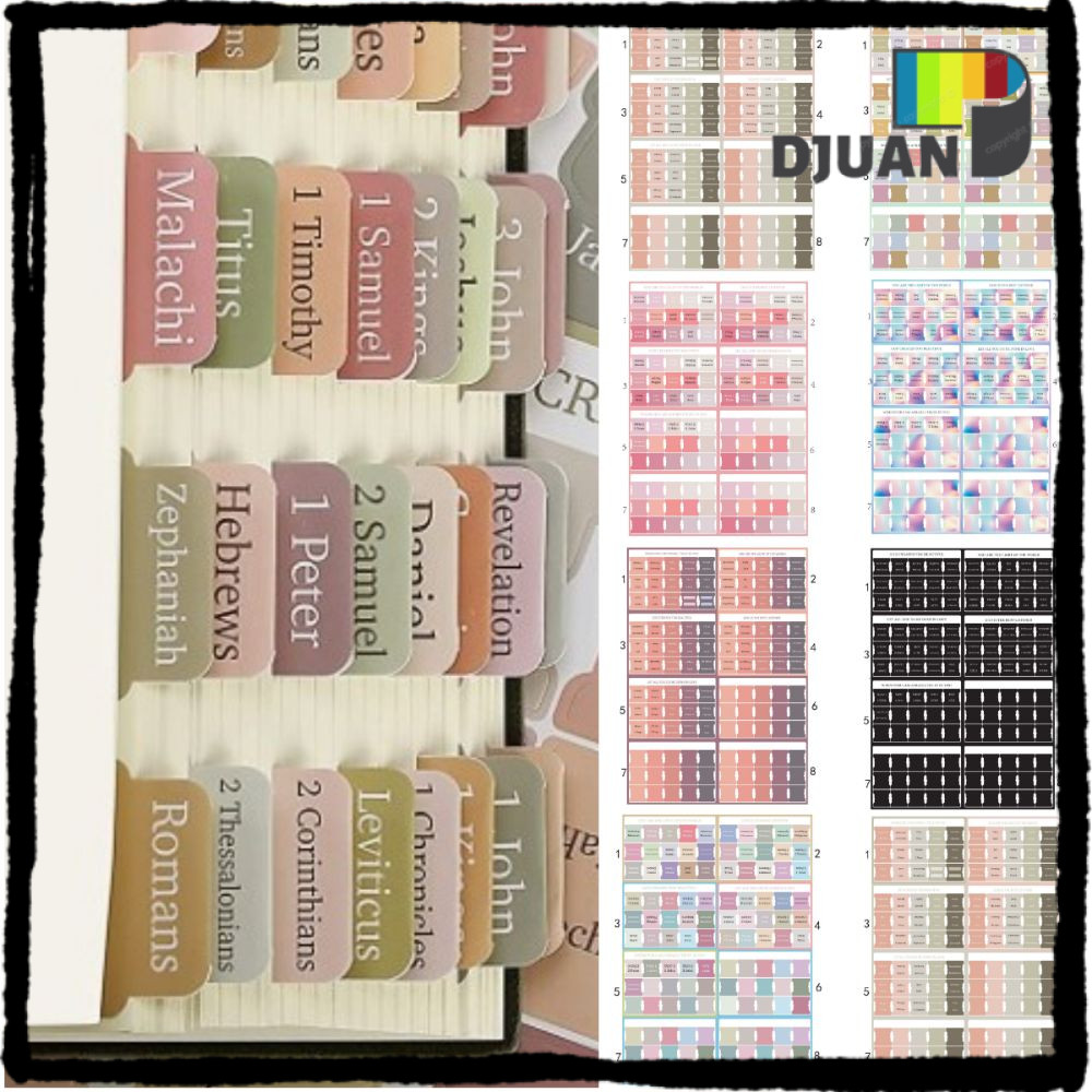 DUOJUAN 120 ชิ้น Boho Bible Tabs, แท็บพระคัมภีร์ที่มีสีสันหลายสี, การนําทางง่ายที่สวยงาม Self กาวลาม