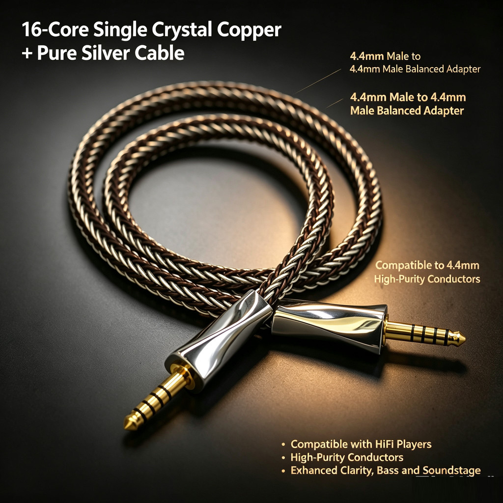16 Core ทองแดงคริสตัลเดี่ยว + เงินแท้ 4.4 มม.ถึง 4.4 มม.ขั้วต่อ Balanced HiFi Audio Wire สําหรับ Pla