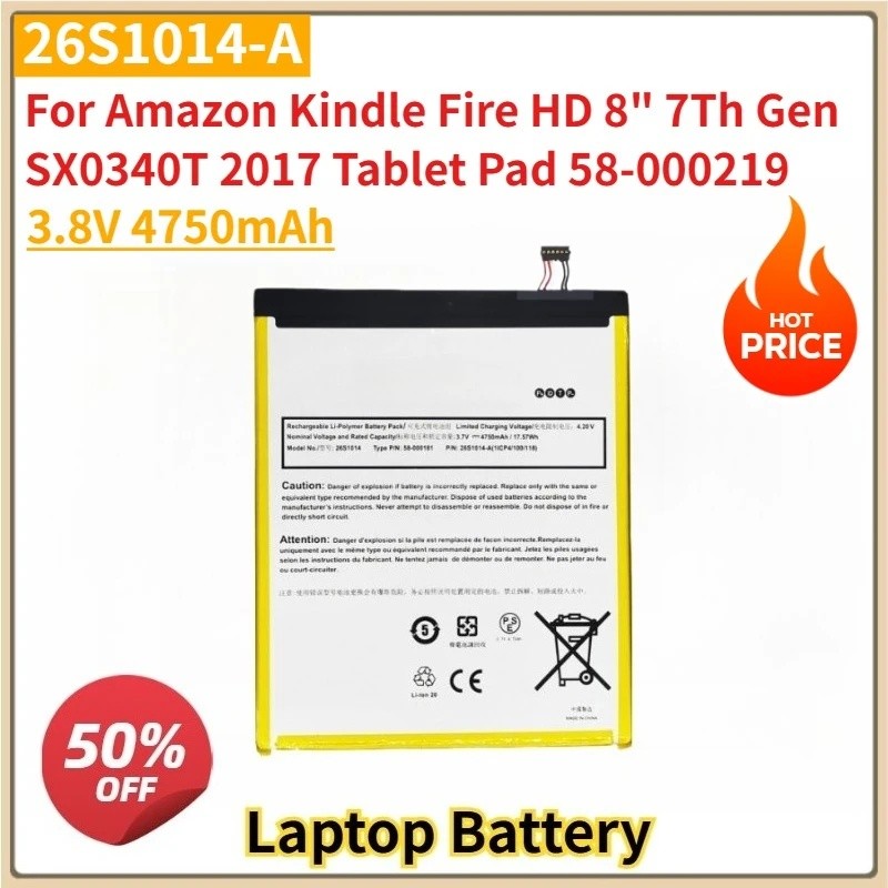 ใหม่ 26S1014-A 3.8V 4750mAh เปลี่ยนแบตเตอรี่สําหรับ Kindle Fire HD 8 "7Th Gen SX0340T 2017 แท็บเล็ต 