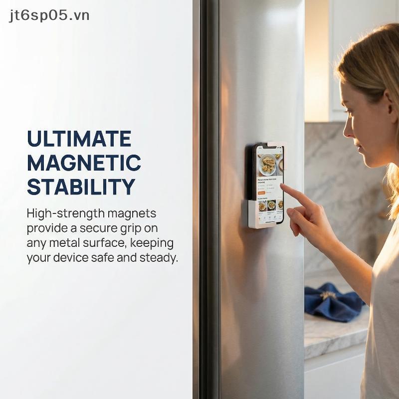 [JTS] Magnetic Tablet Organizer สําหรับตู้เย็น Wall Mount Magnetic Phone Stand สําหรับห้องครัวห้องนอ