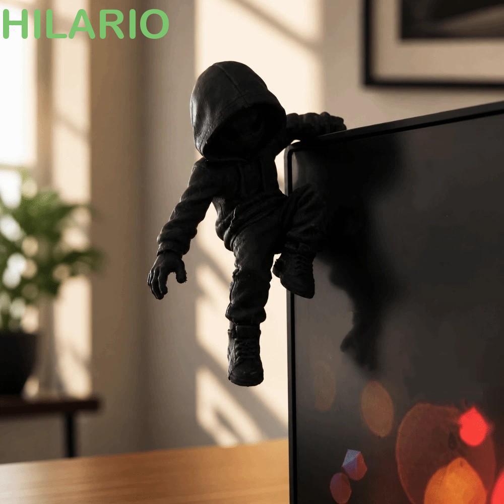 HILARIO ปีนเขานินจารูปปั้น,แขวนตกแต่ง Creative Hooded Man รูป, Gaming Room Decor 3D พิมพ์ตลก Monitor Top Decor ชั้นวางหนังสือ
