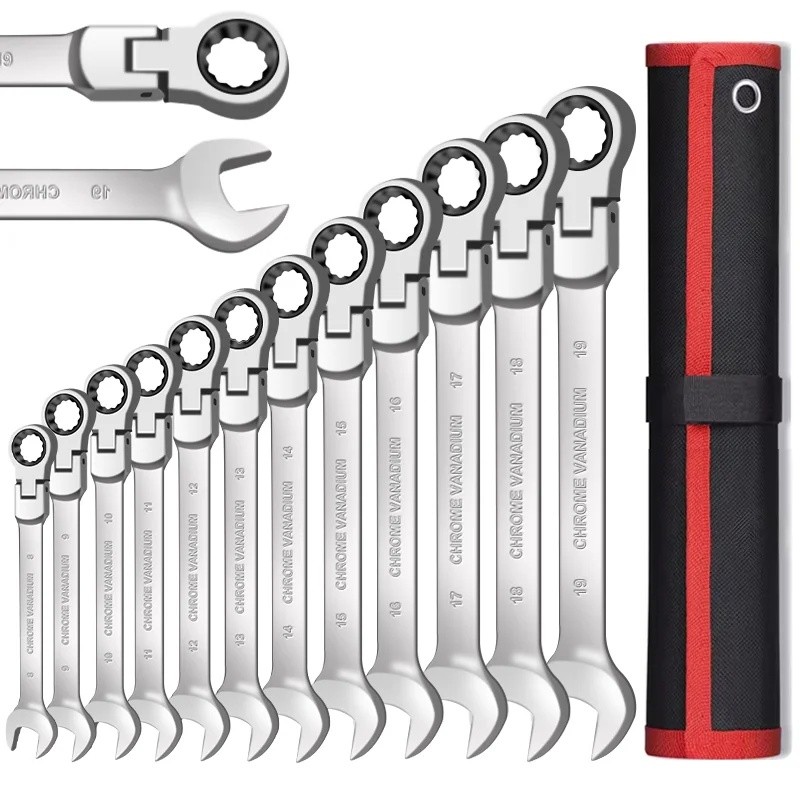 FF1T Flex Head Ratcheting ชุดประแจ,Combination Ended Spanner ชุด, Chrome Vanadium Steel Hand Tools S