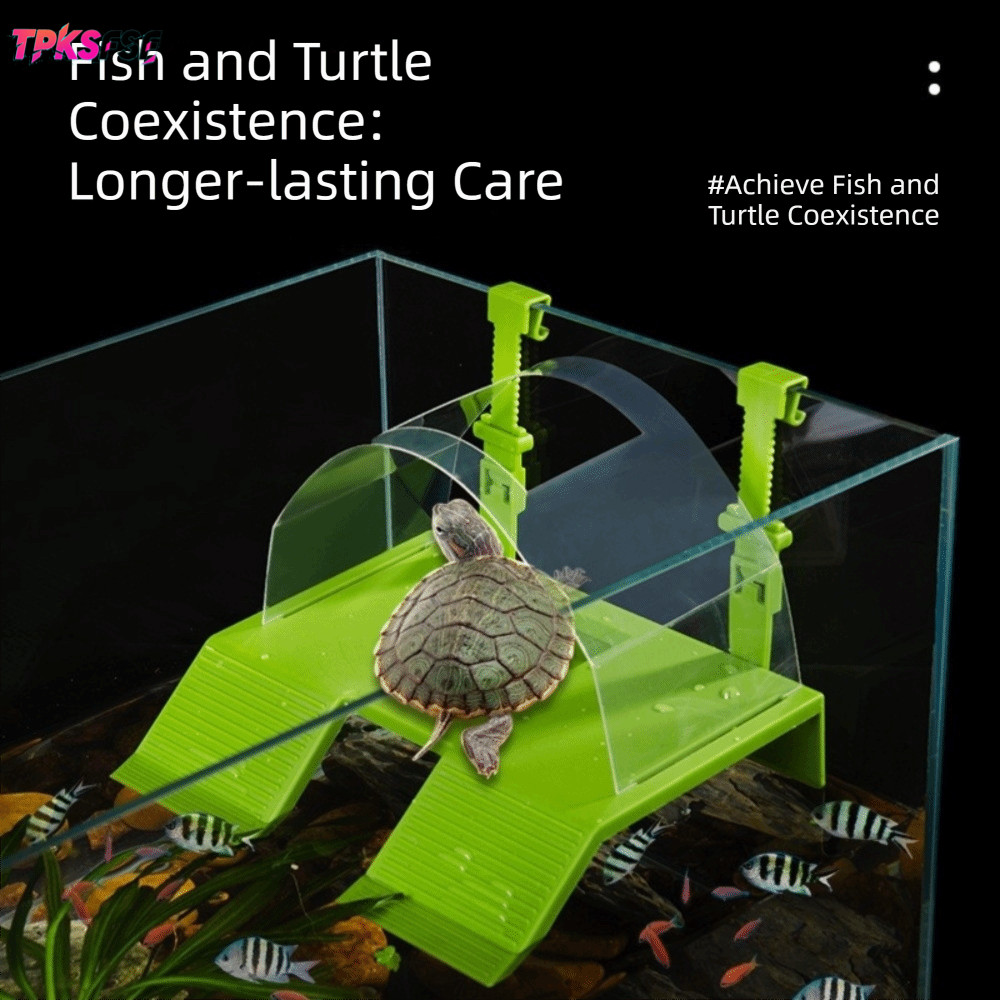 TPKSSF Turtle Basking ,พร้อมตะขอ Double Ramp Floating Turtle Dock, Anti-Escape Cover ที่ถอดออกได้ลื่