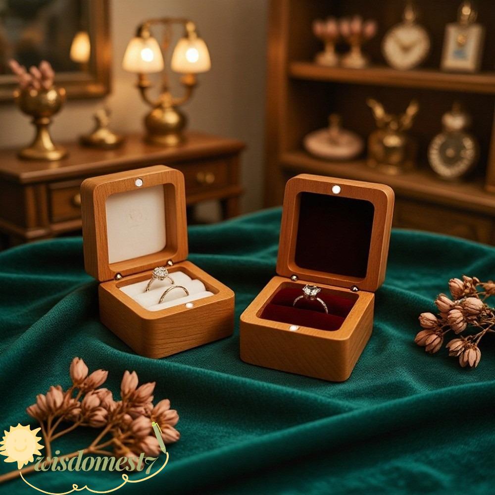 WISDOM ไม้แหวนกล่อง,กํามะหยี่เรียบง่าย Jewlery เก็บหู Studs, Retro ไม้ Jewlery Organizer ต่างหู