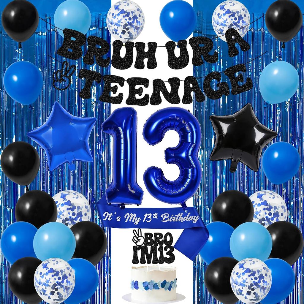 Trogawaul 13th วันเกิดตกแต่งสําหรับชาย, Bruh UR A วัยรุ่นแบนเนอร์, Sash, Bruh Im 13 เค้ก Topper, 13 