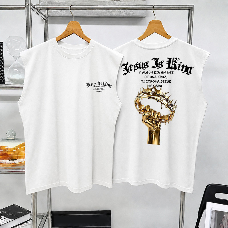 Sea.Tee แขนกุด Oversize ผ้าคอตตอน 100%  "LESUS IS BING" เสื้อกีฬา แฟชั่น สบายนุ่ม ไซส์ S-3XL