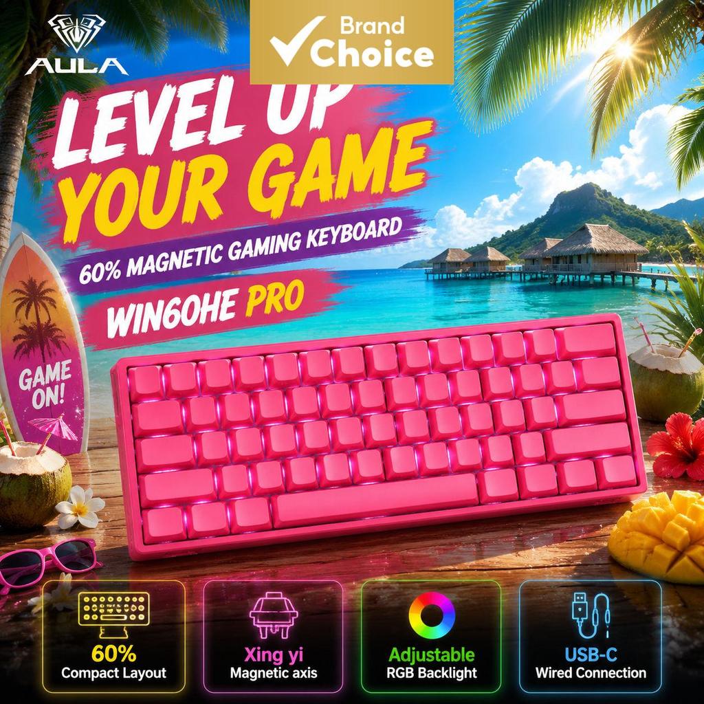 คีย์บอร์ดเกมมิ่ง AULA WIN60 HE PRO สวิตช์แม่เหล็ก Xingyi Rapid Trigger ไฟ RGB คีย์บอร์ดแมคคานิคอล 60