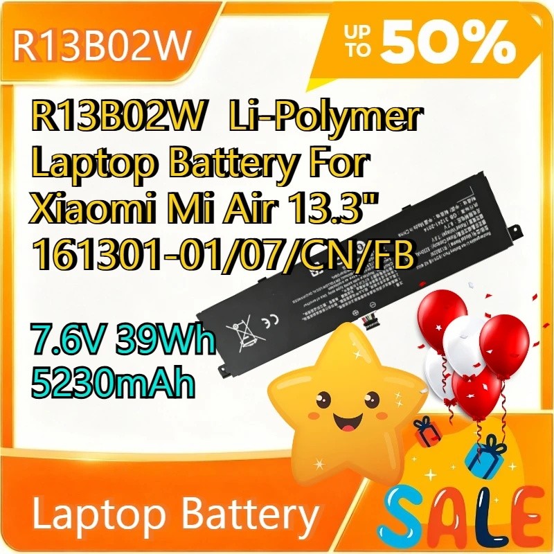 R13B02W 7.6V 39Wh 4400/5230mAh Li-Polymer แบตเตอรี่แล็ปท็อปสําหรับ Xiaomi Mi Air 13.3 " 161301-01/07