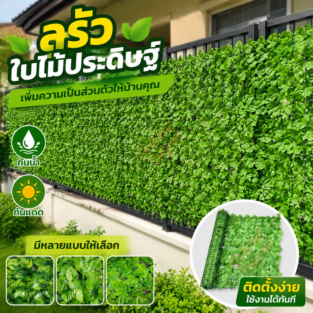 รั้วใบไม้ประดิษฐ์ 0.5x3/1x3เมตร รั้วแต่งบ้าน รั้วแต่งสวน ติดตั้งง่าย สามารถใช้งานได้นาน 10 ปี