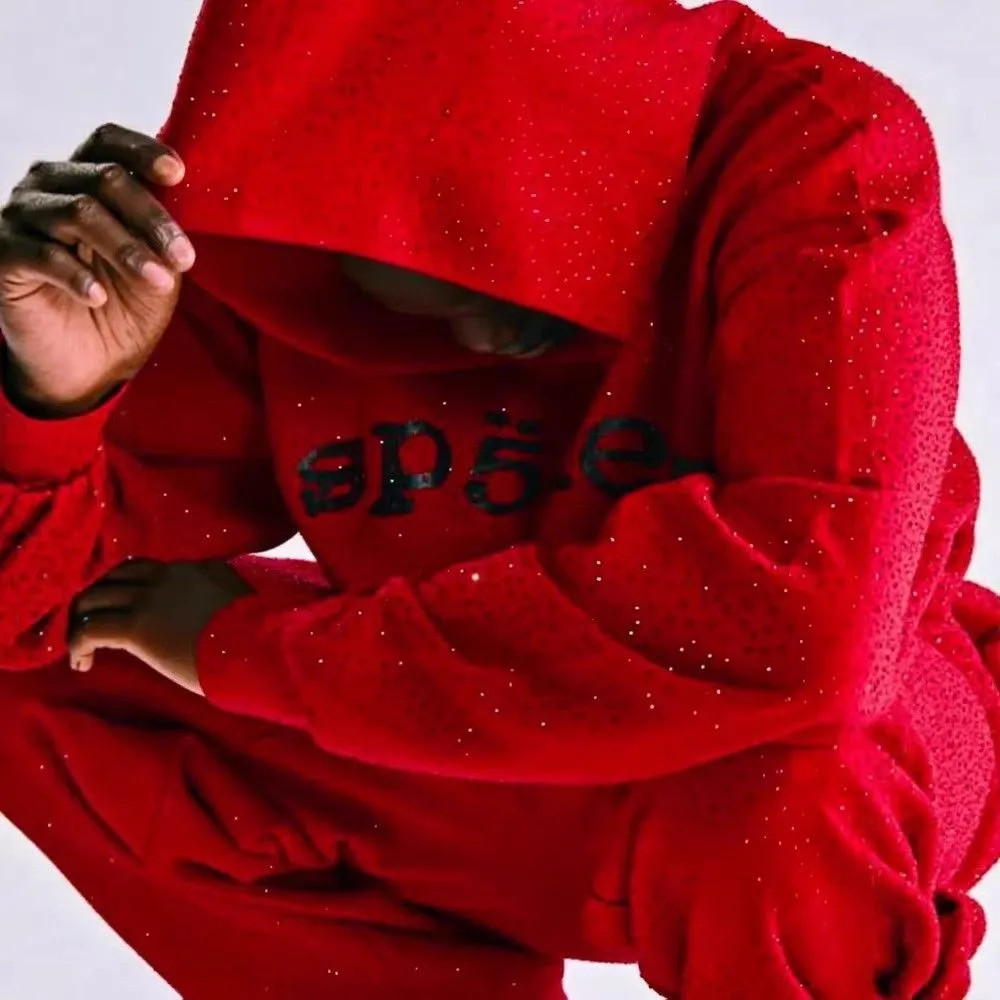Sp5der Full Diamond Heavy Industry Spider Hoodie Sweatpants Set