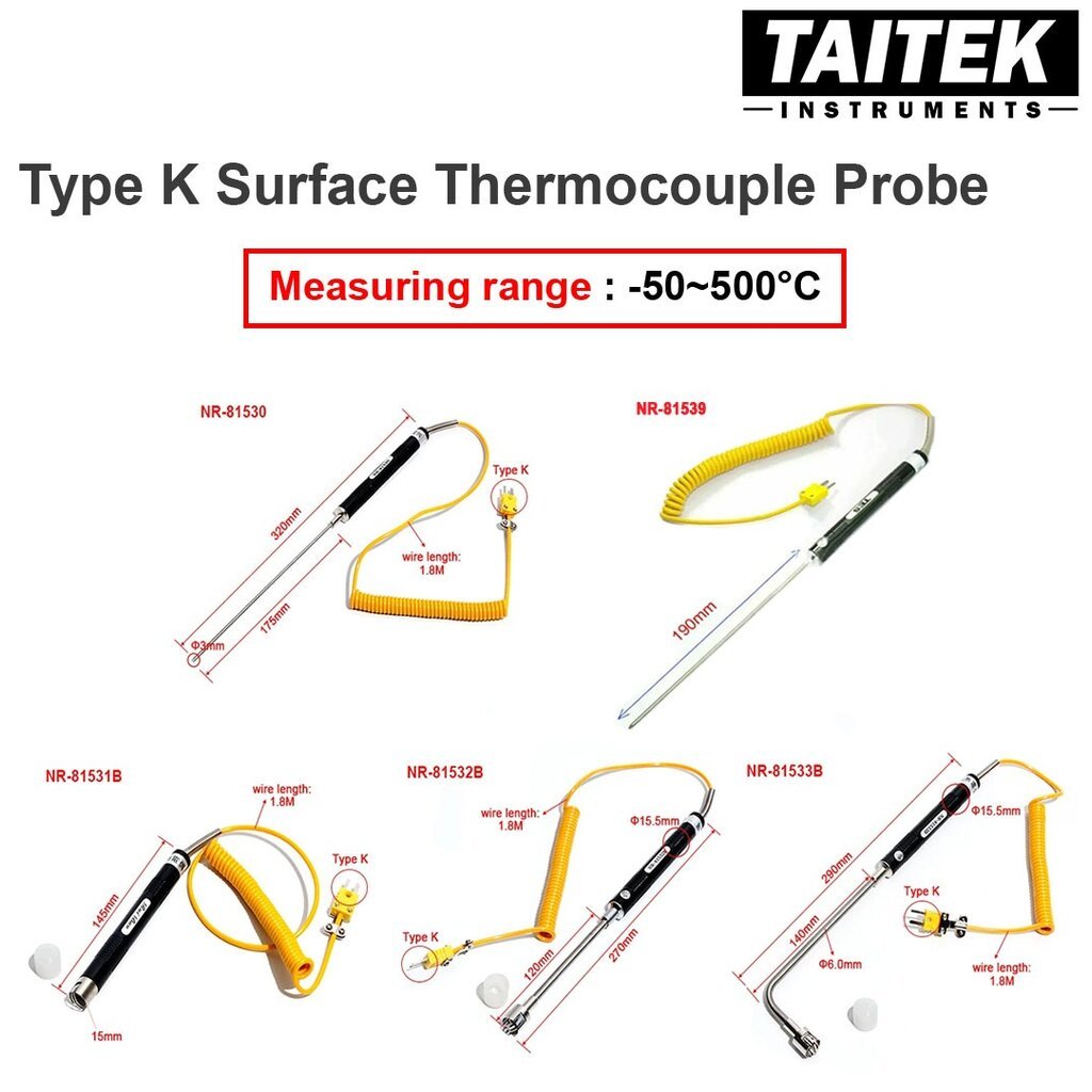 โพรบวัดอุณหภูมิ Type K Surface Thermocouple Probe ช่วงการวัดอุณหภูมิ -50~500°C