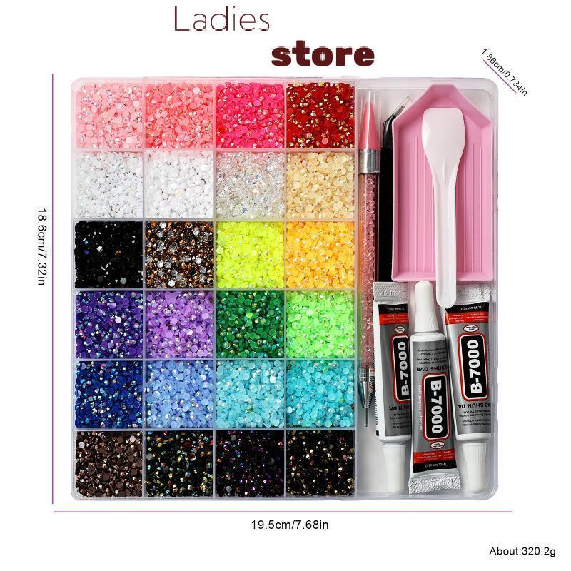 KITH 24 สีเรซิ่น Rhinestones ชุด B7000 กาวและเครื่องมือที่สมบูรณ์แบบสําหรับเล็บ DIY หัตถกรรมรองเท้าต