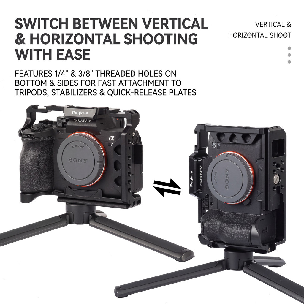 กรงกล้องสําหรับ Sony A7 III / A7R III / A7 II / A7S II / A7R II อลูมิเนียมอัลลอยด์กล้อง Rig พร้อม Ar