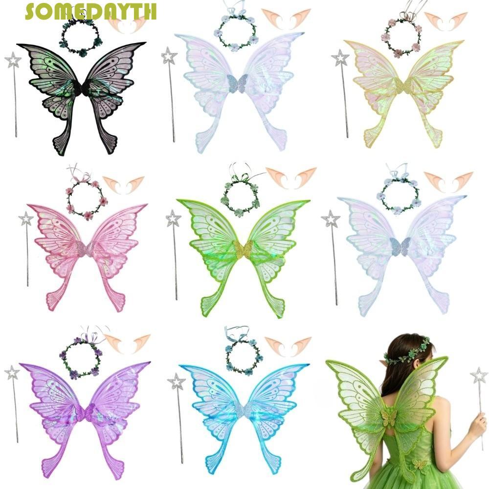 SOMEDAY Fairy Butterfly Wings, Creative Fluttering Wings Fairy Costume Wing Set, Fairy Costume Light