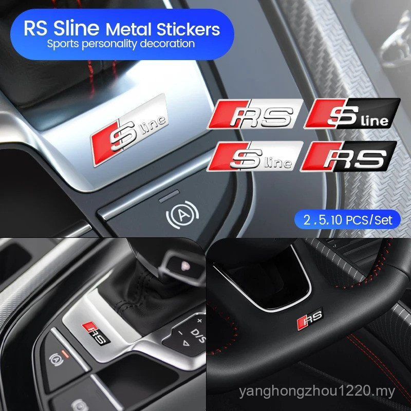 ใช้ได้กับ-10Pcs 3D อลูมิเนียม RS Sline โลโก้ S Line Emblem RS รถ Badge สําหรับ Audi A1 A3 A4 A5 A6 Q