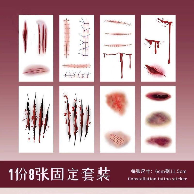 万圣节假伤疤仿装伤口* 擦伤淤青缝线妆容酒吧派对恶搞一次贴Halloween Witch Gothic Dark Makeup Nun Creative Makeup * Children'S Car