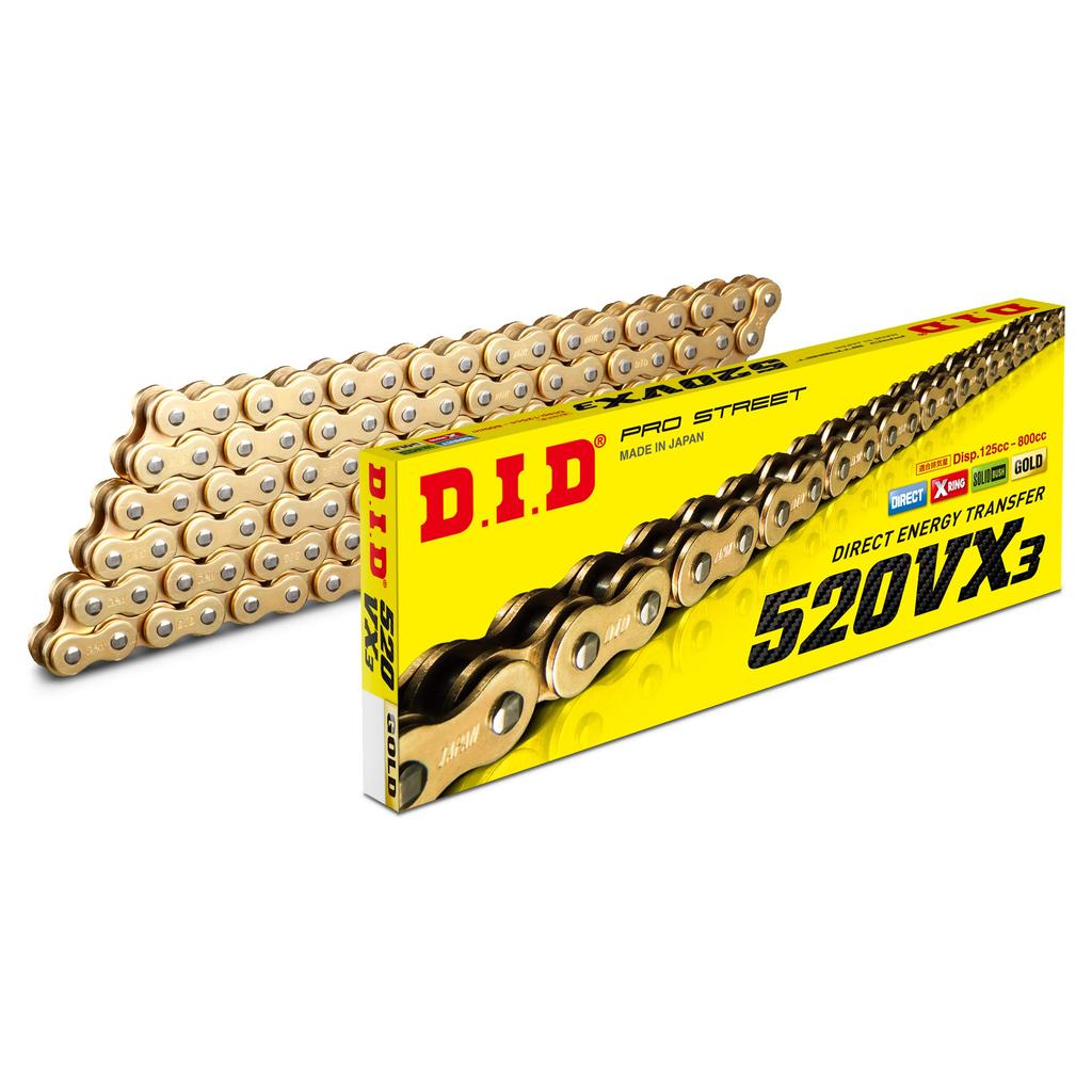 โซ่มอเตอร์ไซค์ D.I.D 520VX3-120ZB X-Ring สีทอง (G&G) | D.I.D Motorcycle Chain, 520VX3-120ZB, X-Ring,