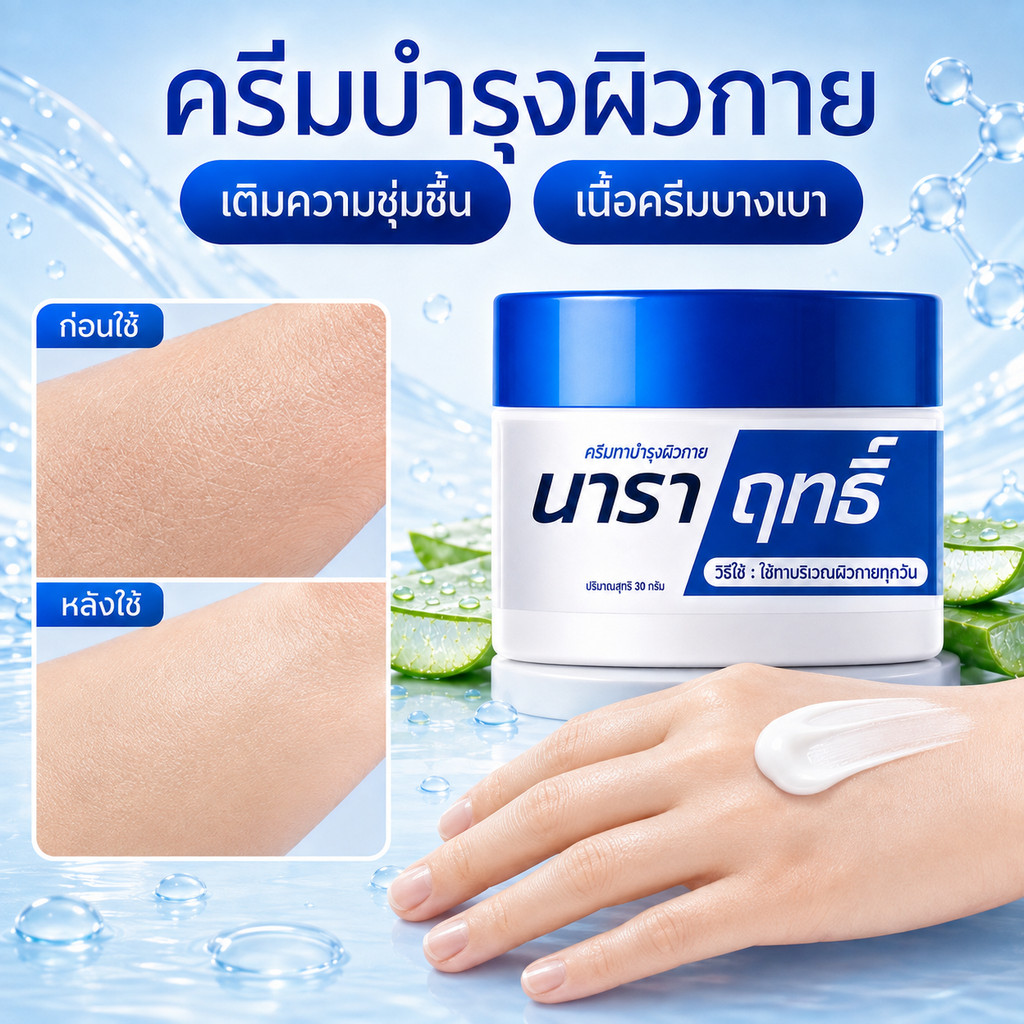ครีมทามือ นาราฤทธิ์ 30g ชุ่มชื้นล้ำลึก บำรุงมือแห้งแตก ผิวนุ่ม เรียบเนียน ใช้ได้ทุกวัน