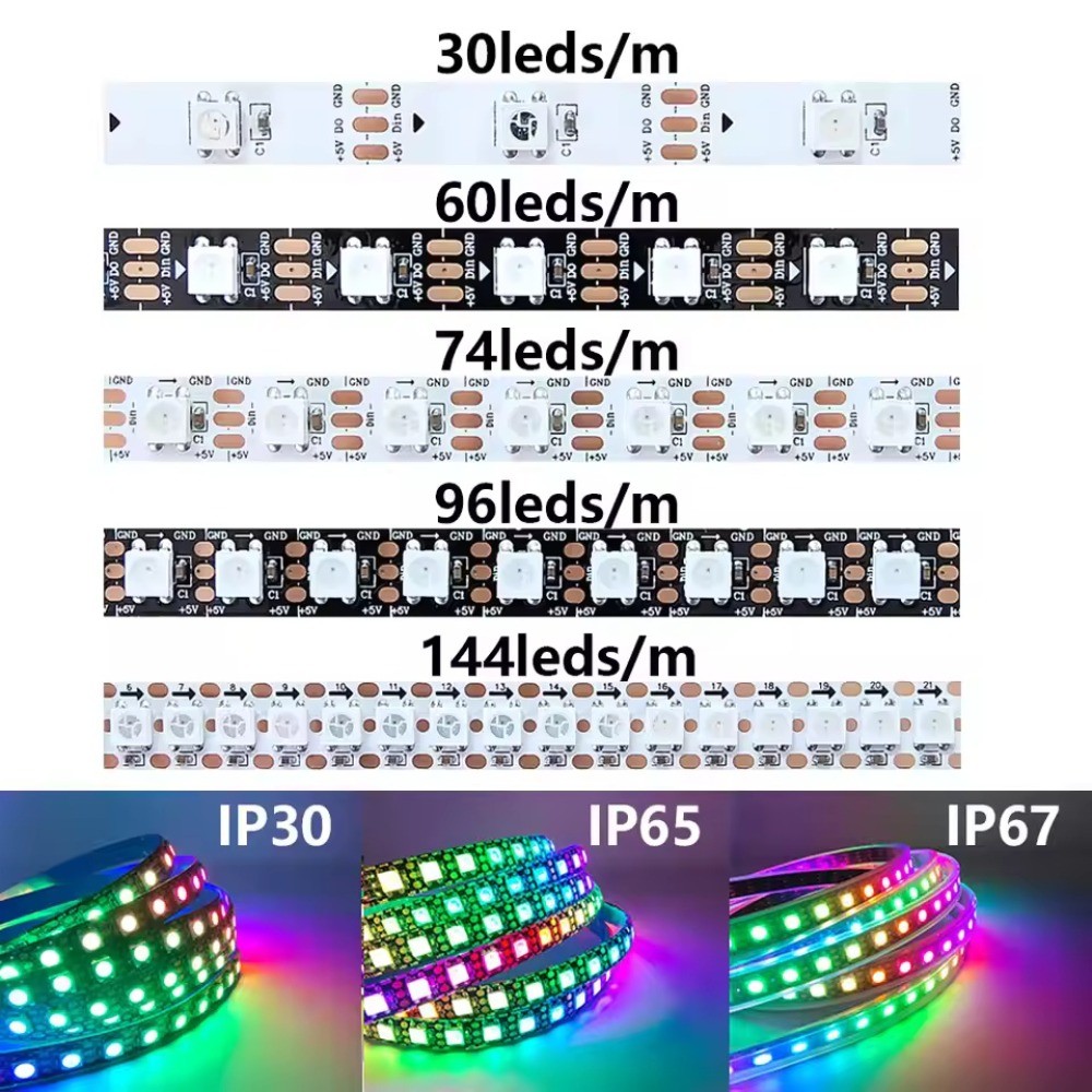 WS2812B DC5V LED Strip RGB WS2812 แอดเดรสพิกเซลเทปสําหรับทีวีด้านหลังภายใต้โคมไฟตู้ 1M Dream สี