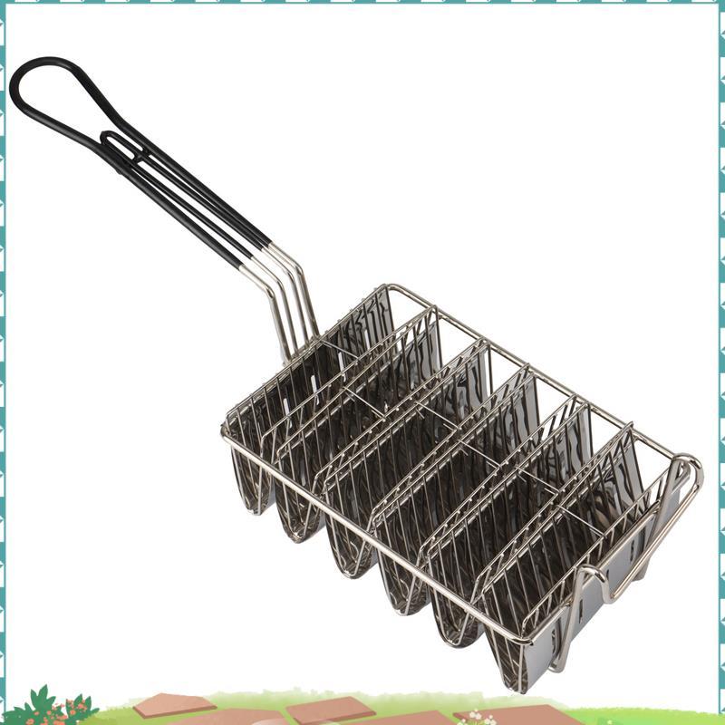 Uejfrdkuwg Taco Fryer Basket, Taco Shell Fryer, ถือตะกร้า Taco ลึก 6 อันพร้อมที่วางด้ามจับด้ามจับ Ta