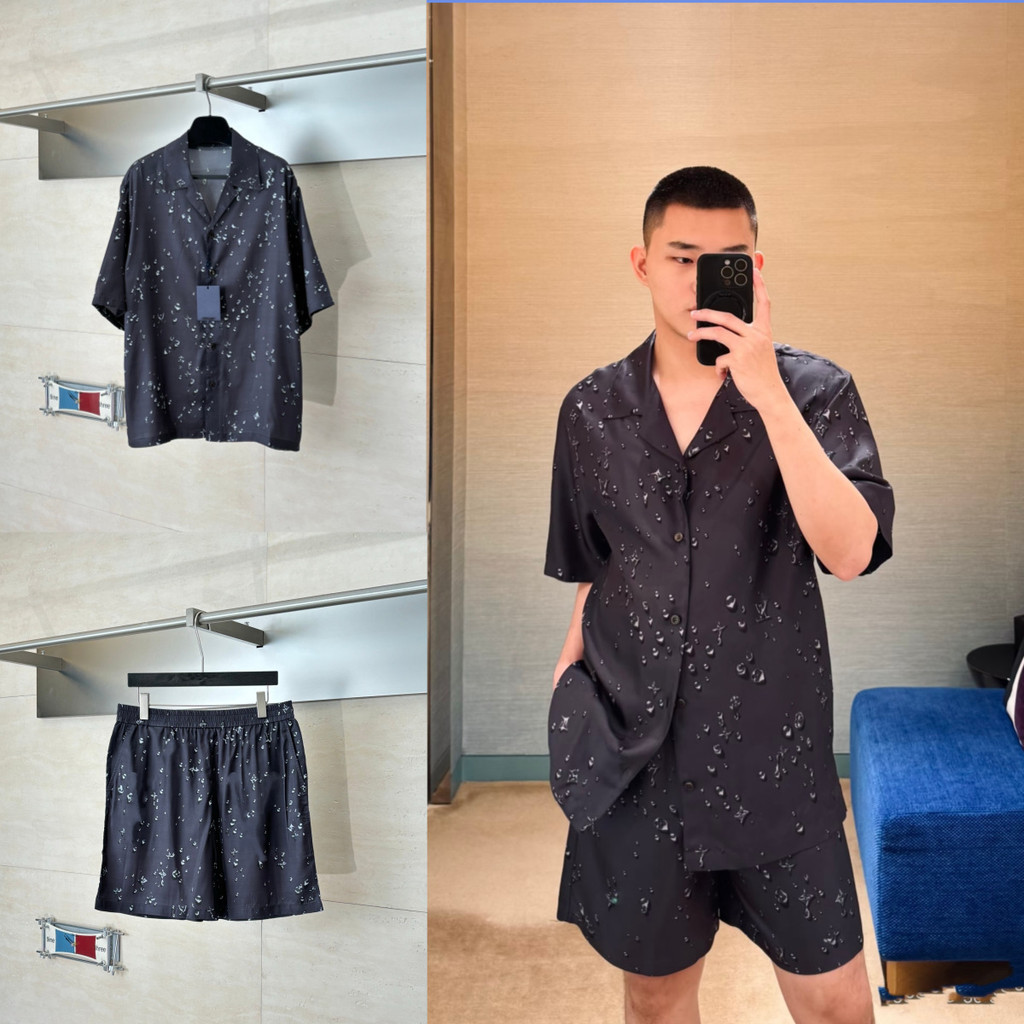 PK5R 26SS ต้นฤดูใบไม้ผลิ L111 Monogram พิมพ์น้ํา Drop House ผ้าไหมชุดลําลองกางเกงขาสั้นเสื้อ