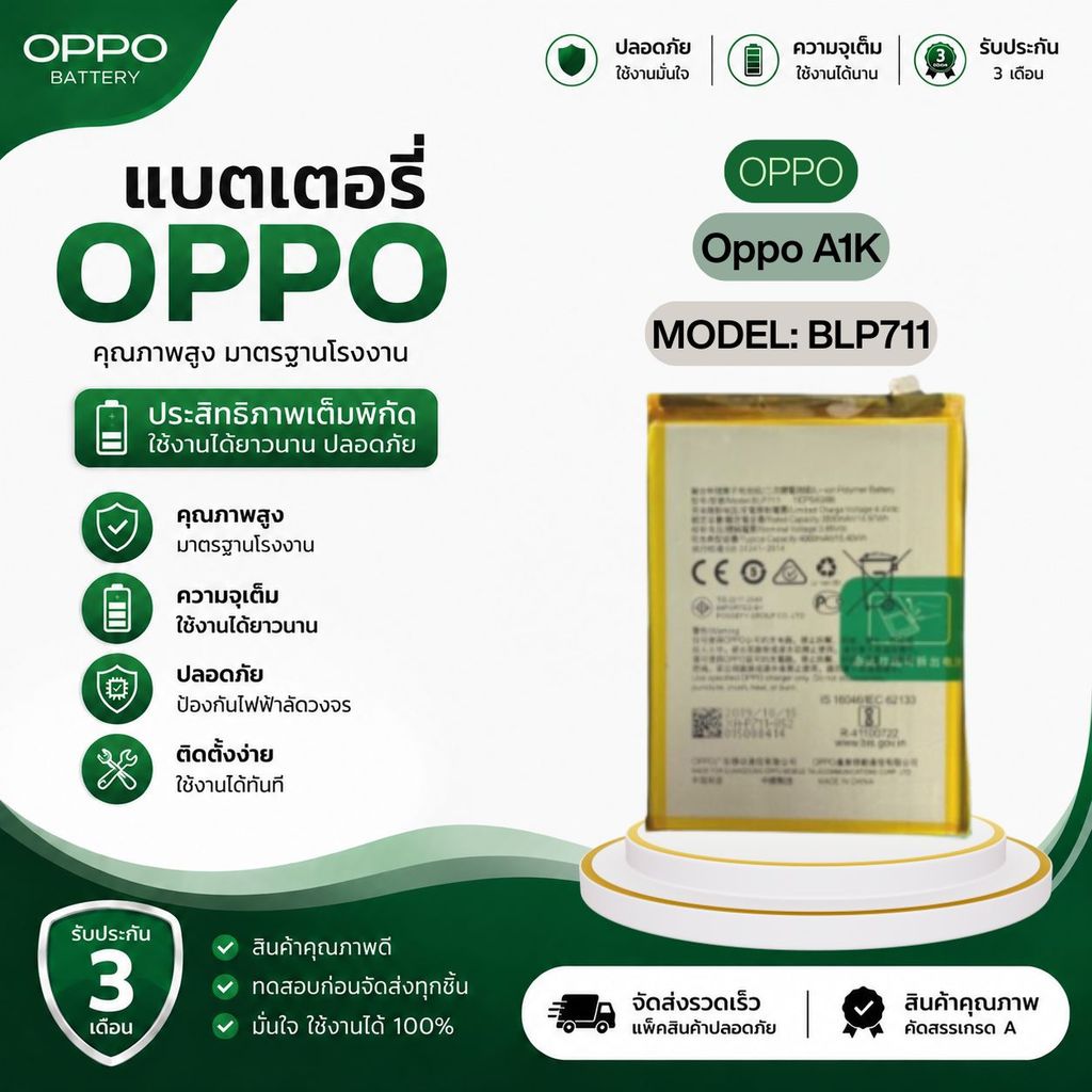 <แบตเตอรี่>Oppo A1K  แบต A1K  | Model BLP711 Battery Oppo ฟรีเครื่องมือเปลี่ยนแบต 1 ชุด/พร้อมส่ง