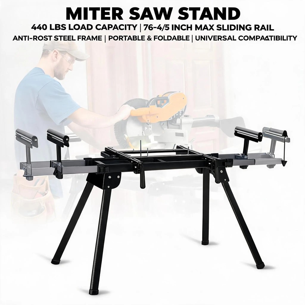 GARVEE ขาตั้งเลื่อย Miter ความจุ 440 LBS, ขาตั้งเลื่อยแบบพับได้สากลพร้อมรางเลื่อน 76-4/5 ในโต๊ะเลื่อ