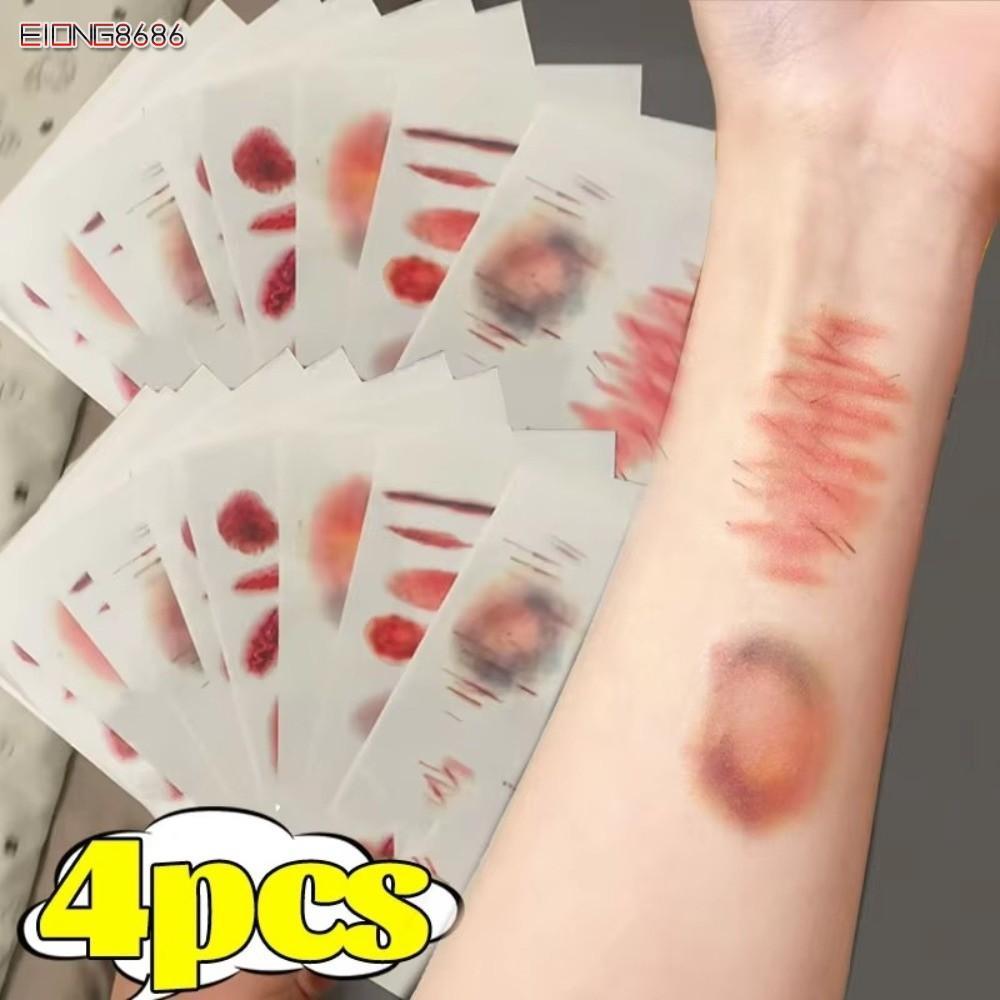 EIONG8686FT 1/4PCS คอสเพลย์แขนข้อเท้ารอยแผลเป็น Tattoo สติกเกอร์, ยาวนานแผล Bruising รอยสักชั่วคราว,