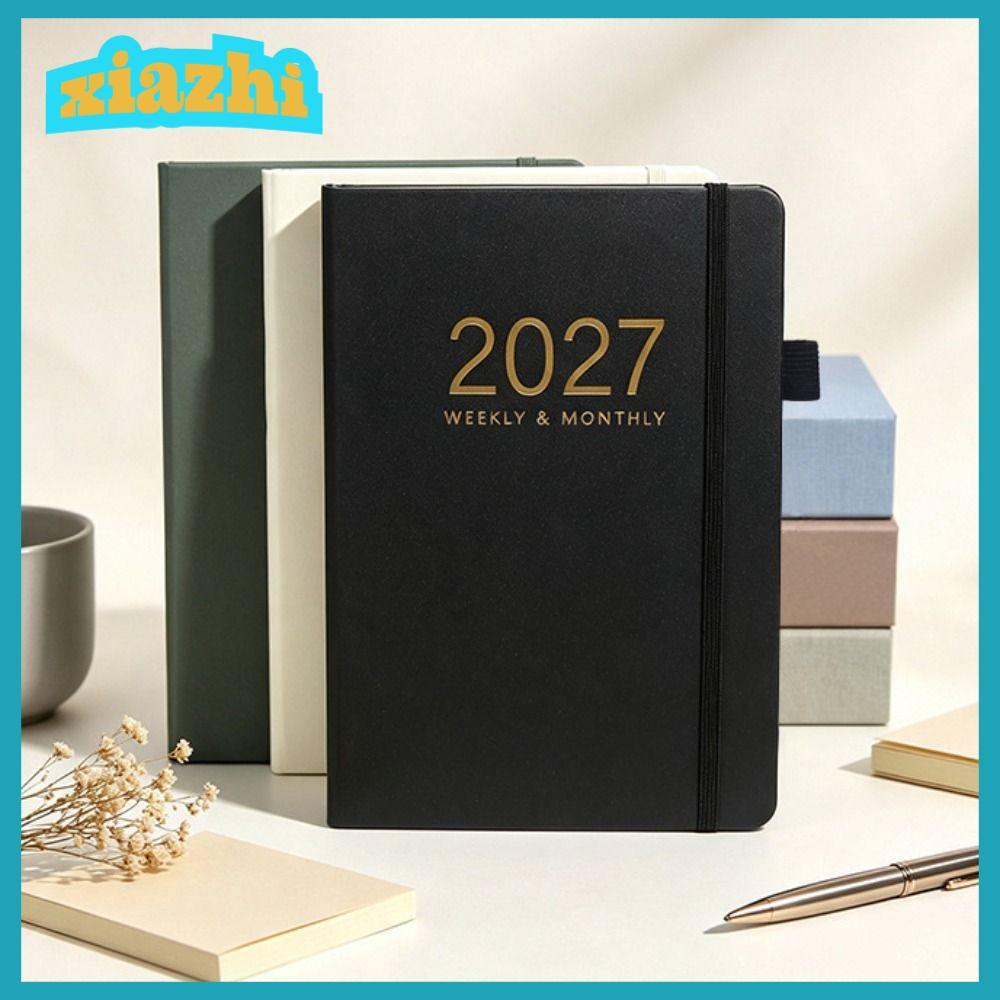 XIAZHI 2027 Schedule Book, Planner Reminder Textured PU Agenda Book,แบบพกพาทํารายการA5 Daily Planner
