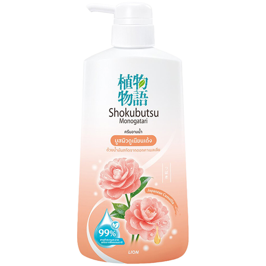 LeeMart ครีมอาบน้ำ โชกุบุสซี โมโนกาตาริ SHOKUBUTSU MONOGATARI 400ML อาบน้ำ โชกุบุซซี เจแปนนิสคามิเลีย สีพีช ขนาด 400 มล.