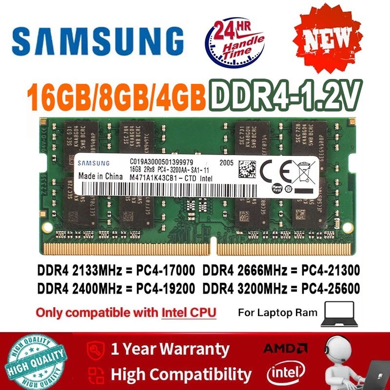 Samsung หน่วยความจําแล็ปท็อป Ram DDR4 4GB 8GB 16GB 3200MHz 2666Mhz 2400MHz 2133MHz SODIMM สําหรับ In