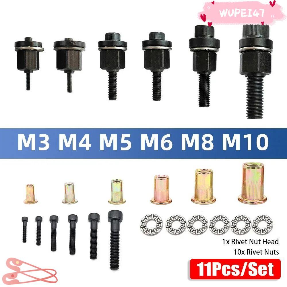 WUPEI47XW 11 ชิ้น/เซ็ตคู่มือ Riveter เครื่องมือ,ติดตั้งง่ายสําหรับ Rivet Nut ไฟฉาย Hand Rivet Nut, M