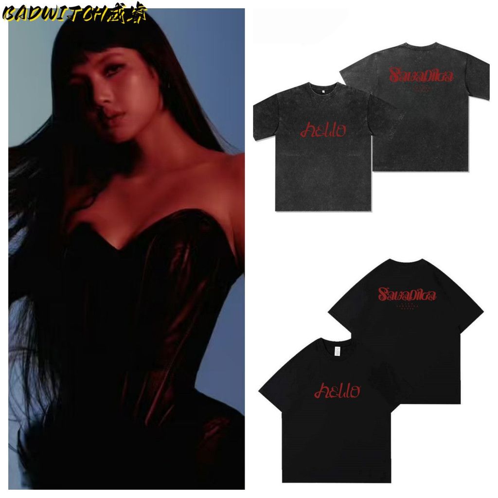 Kpop LISA EP PRESS PLAY คอกลมผ้าฝ้าย T แขนสั้น Casual Top Man/ผู้หญิงเสื้อคู่สั้น