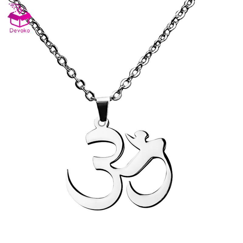 [chiwanji2mf] Tribe Aum Om Ohm สร้อยคอโยคะสัญลักษณ์สันสกฤตพร้อมโซ่สแตนเลส